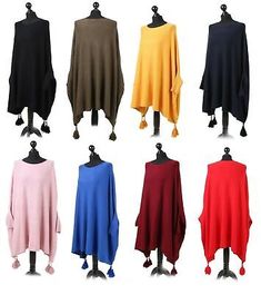 Trendy Fashion Womens Italian Lagenlook Plus Size Batwing Sleeves Ladies Tunic Tassel Poncho, Sweaters Dresses Plus Size Jumper, Jumper Fashion, Plus Size Jumpers, Ladies Poncho, Italian Women, Tunic Styles, Womens Tunics, Batwing Sleeve, Fashion Tops