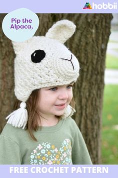 Get started on this DIY project on Pip the Alpaca - Hat  Crochet
 Pattern. SIZE Made to fit head circumference sizes toddler to child (approximately 16-20”). MEASUREMENTS Width: 25.5 cm / 10” Length: 16.5 cm / 6.5” (not including ears and tassels) PATTERN INFORMATION Pip the alpaca hat is a cozy, top down hat made with ear flaps for extra warmth. Pattern pieces are created to make the face and characteristics of Pip, the alpaca!The pattern for Pip the Alpaca - Hat  can be downloaded for free Crochet Childs Hats Pompoms, Kids Crochet Hats Free Pattern Lovecraftscrochet, Free Pattern For A Kids Hat, Simple Crochet Kids Hat, Crocheted Lama Hat, Crochet Baby Hat With Ear Flap, Crochet Newborn Hat With Ear Flaps, Toddler Crochet Ribbed Hat, Toddler Pom Pom Hat Crochet Pattern