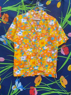 1970s, 1960s psychedelic floral pattern, collared shirt, camp collar shirt, floral flowers Multicolor Collared Hawaiian Shirt With Floral Print, Spring Multicolor Hawaiian Shirt With Camp Collar, Multicolor Hawaiian Shirt With Camp Collar For Spring, Multicolor Floral Print Camp Collar Shirt, Multicolor Floral Print Camp Shirt, Retro Shirt With Vibrant Spring Print, Retro Multicolor Hawaiian Shirt For Spring, Spring Multicolor Collared Camp Shirt, Spring Retro Printed Hawaiian Shirt