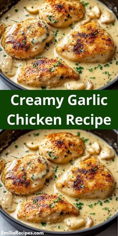 creamy garlic chicken recipe in a skillet