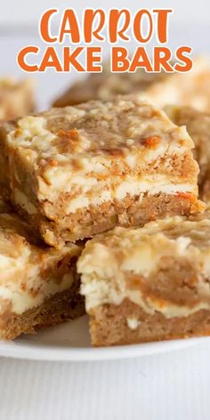 carrot cake bars stacked on top of each other with the words carrot cake bars above them