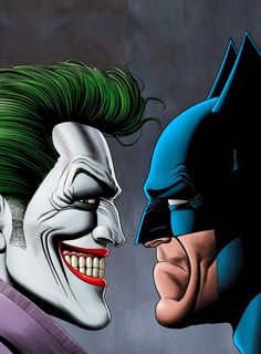 batman and the joker face to face in an animated comic character's head - to - face