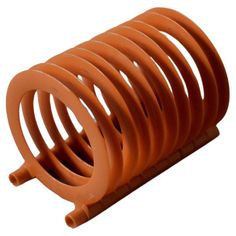 an orange plastic object with many rings on the top and bottom, sitting in front of a white background