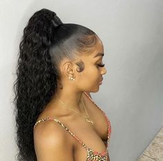 Ponytail With Clip, Water Wave Ponytail, Wave Ponytail, Hair Edges, High Ponytail Hairstyles, Birthday Hairstyles