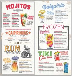 the menu for mojito's