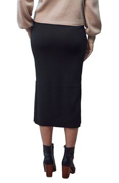 This lightly ribbed pull-on skirt cut in a pencil silhouette is so supersoft and stretchy that you'll want to wear them through your pregnancy and beyond. 40% cotton, 33% acrylic, 27% nylon Machine wash, tumble dry Imported Knee-length Ribbed Fitted Bottoms, Fitted Ribbed Skirt, Ribbed Black Skirt For Spring, Black Ribbed Skirt For Spring, Trendy Stretch Pencil Skirt For Fall, Black Stretch Pencil Skirt For Fall, Casual Winter Stretch Pencil Skirt, Chic Fitted Ribbed Skirt, High Waist Stretch Pencil Skirt For Fall