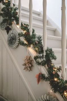 christmas garland on the banisters and stairs