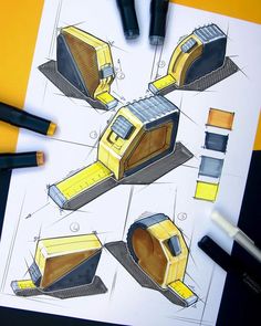 a drawing of a construction vehicle on top of a table