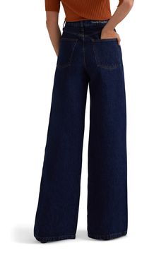 A deep indigo wash adds to the stunning, visually elongating look of floor-sweeping wide-leg jeans cut from nonstretch denim. 34" inseam; 11 1/2" front rise 100% cotton Machine wash, line dry Imported Shalkar Jeans, Long Wide Jeans Outfit, Wide Jeans Outfit, 2025 Outfits, Hipster Clothing, Tenderloin Recipe, Denim Street Style, High Waist Wide Leg Jeans, Deep Indigo