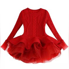 Nwt Girls Long Sleeve Sweater Tulle Tutu Dress | Red Nwt Size: 110 (4-5 Years) Color: Red Fabric Type: 25% Wool / 25% Cotton / 50% Polyester This Gorgeous Sweater Dress Is Suitable For Autumn And Winter Months! Perfect Girls Dress For Christmas! Woolen Knitted Long Sleeves With Organza Cuffs Please Refer To All Listing Photos For Look And Product Details As These Best Describe This Adorable Dress! Note: Garment Tags Unfortunately Came Off When Moved Around In Storage But Please Note That This Dr Girls Knitted Dress, Cable Knit Dress, Girls Sweater Dress, Knitted Jumper Dress, Red Sweater Dress, 파티 드레스, Cable Knit Sweater Dress, Girls Boutique Clothing, Long Sweater Dress