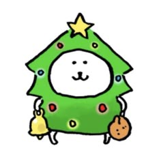 a drawing of a christmas tree with a star on it's head and a cookie in its hand