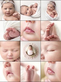 a collage of photos with babys and their mother's face in the middle