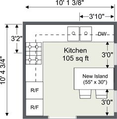 the floor plan for a kitchen and living room with measurements to fit into each area