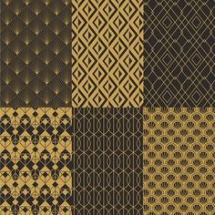 four different types of art deco patterns in black, gold and brown colors stock photo