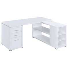 PRICES MAY VARY. This attractive office desk makes it easy to stay organized. With a variety of drawers and shelves, it provides lots of storage space for computer accessories, office supplies, and more. Its built-in file cabinet can hold legal size files, helping you keep your documents neat and tidy. Its large L shape promotes productivity with ample surface space to spread out. The sleek, no-nonsense design of this desk is accentuated by a lovely white finish. L-shape office desk with articul