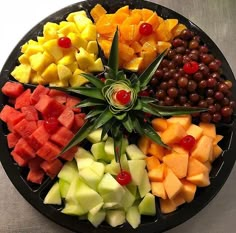 a platter filled with lots of different types of fruit