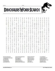 the dinosaur word search is shown in black and white