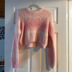 New Without Tags Fuzzy Cropped Fit Sweater Pink Cropped Sweater For Winter, Cozy Pink Knitted Cropped Sweater, Pink Cozy Cropped Sweater, Pastel Pink Sweater, Fuzzy Cropped Sweater, Fuzzy Coquette Sweaters, Baby Pink Sweater, My Favourite Teacher, Cardigan Crop