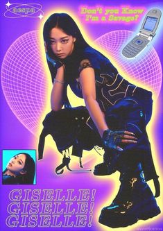 an advertisement for a cell phone that is being used by a woman in black boots