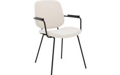 a white chair with black legs and arms