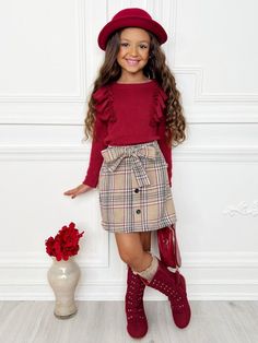 #kidsfashion #childrensfashion #kidsclothing #fashionforkids #kidstyle #trendykids #kidswear #fashionablekids #kidsclothes #kidsclothingstyle #kidsclothingtrends #kidsclothinginspo #kidsclothingideas #kidsclothingbrand #kidsclothinghaul Fall Outings, Fleece Skirt, Girls Fall Fashion, Autumn Chic, Maroon Top, Kids Dress Up, Kids Couture, Ruffled Top, Cute Costumes