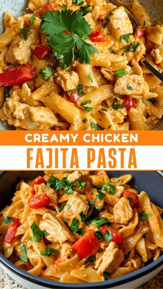 creamy chicken fajita pasta in a bowl