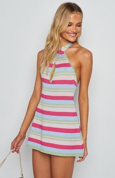 Multi-Coloured Striped Halter Mini Dress

This flirty and fun dress is a great option when you're sick of wearing neutrals! Finish the look with sneakers or heels depending on where you're heading!



Halterneck style

Open back

Cross Over Front

Green, blue, light pink and dark pink striped with hints of silver sparkle throughout

Mini length

Unlined Prom Midi Dress, Summer Playsuit, Fun Dress, Silver Sparkle, Halter Mini Dress, Strapless Tops, Crop Top Sweater, Floral Dress Black, Pink Stripes