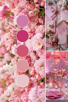 pink wedding decor with flowers and candles