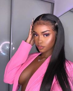 $74.78 -$252.10· Wiggins 3 Bundles With 6x6 Closure Brazilian Straight Hair Human Hair Bundles With Closure Free Part Remy Hair For Sale #blackgirlmagic #blackgirlsrock #hairstyles #blackgirlfashion#blackgirlshairstyles Frontal Hairstyles, Straight Lace Front Wigs, Long Black Hair, Middle Part, Straight Human Hair