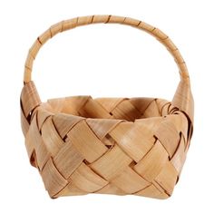 a wooden basket that is sitting on a white surface