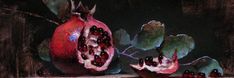 the pomegranates are still attached to the fruit