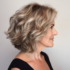 Loose Curl Shoulder Length Lob Simple Wedding Hairstyles For Short Hair Wavy Bobs, Shoulder Length Hair Over 60 Older Women, Curly Long Bob, Hairstyles For Over 50, Short Hairdo, Creative Haircuts, Care Haircut, Hair 50, Stacked Haircuts