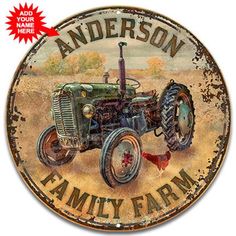 an old farm tractor sign with the words, anderson family farm