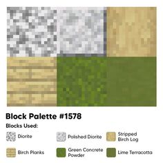 the block palette is designed to be used in different colors and textures, including grass