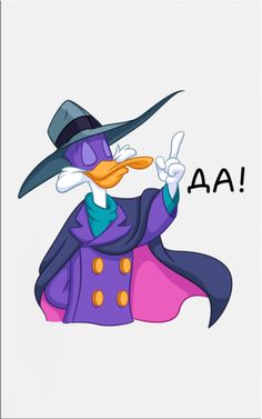 a cartoon penguin wearing a purple coat and hat with the word aa on it's chest