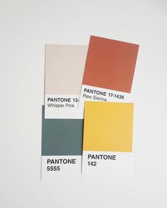 pantone's color swatches are shown in three different colors, one is yellow and the other is red