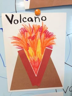 a pinterest postcard with an image of a volcano and the word volcano on it