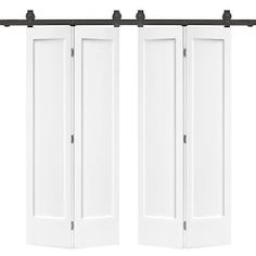 an open white door with black hardware on the top and bottom, is shown in front of a white background