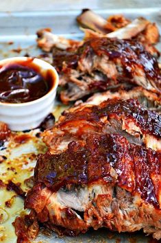 bbq ribs with barbecue sauce on the side