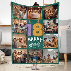 a birthday photo collage with the number eight on it is displayed in front of a couch