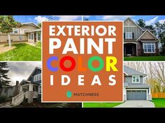 the exterior paint color ideas for homes and houses are shown in this collage with different colors