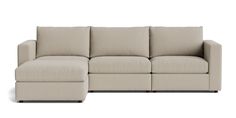 a beige couch with two recliners on it and one end facing the camera