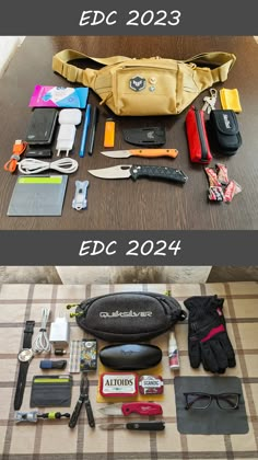 the contents of an edc bag laid out on a table