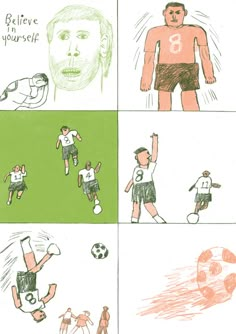 four different pictures with people playing soccer