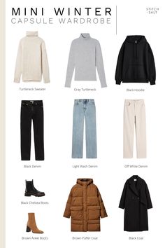 Country Club Capsule Wardrobe, Lightweight Winter Outfits, Winter Capsule Wardrobe Travel, Winter Travel Wardrobe, Jeans Marron, Contrast Outfit, Sweat Noir, Jean Jean