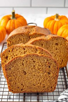 slices of pumpkin bread on a cooling rack