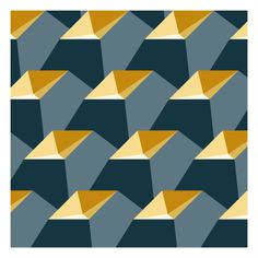 an abstract pattern with yellow and blue shapes