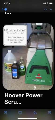 the app is showing how to clean carpet with vinegar and other cleaning products on it