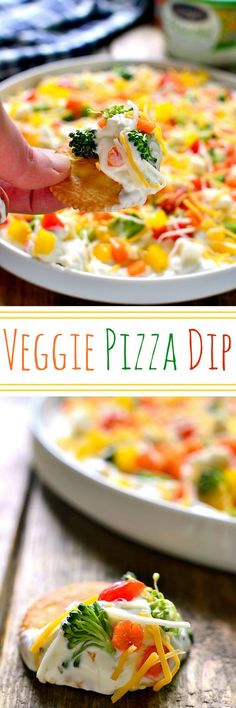 the veggie pizza dip is ready to be eaten