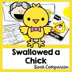 a yellow book with the words swallowed a chick on it